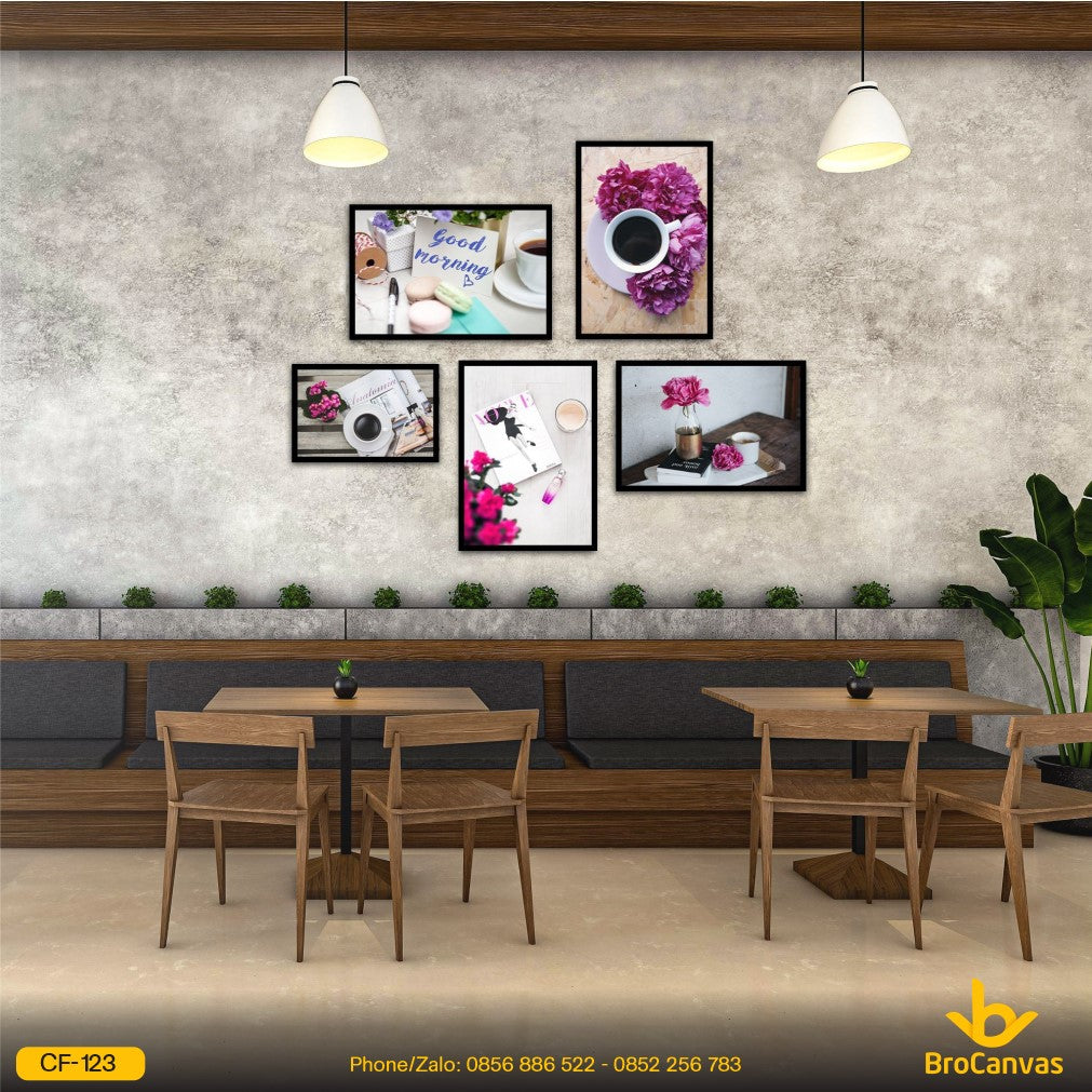 Tranh Canvas Cafe Nghệ Thuật Cafe Hoa Hồng Tím CF-123