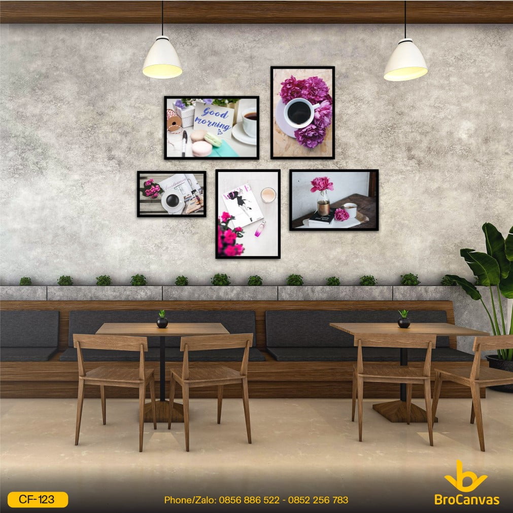 Tranh Canvas Cafe Nghệ Thuật Cafe Hoa Hồng Tím CF 123