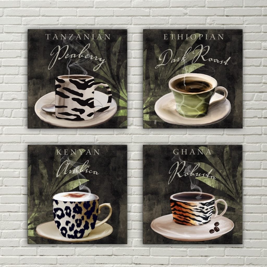 Tranh trang trí cafe “bộ 4 tách cà phê nghệ thuật” cf 006