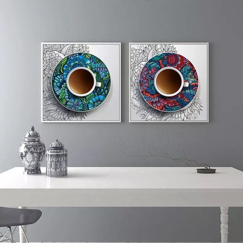 Tranh trang trí quán cafe “2 ly cà phê decor nghệ thuật” cf 002