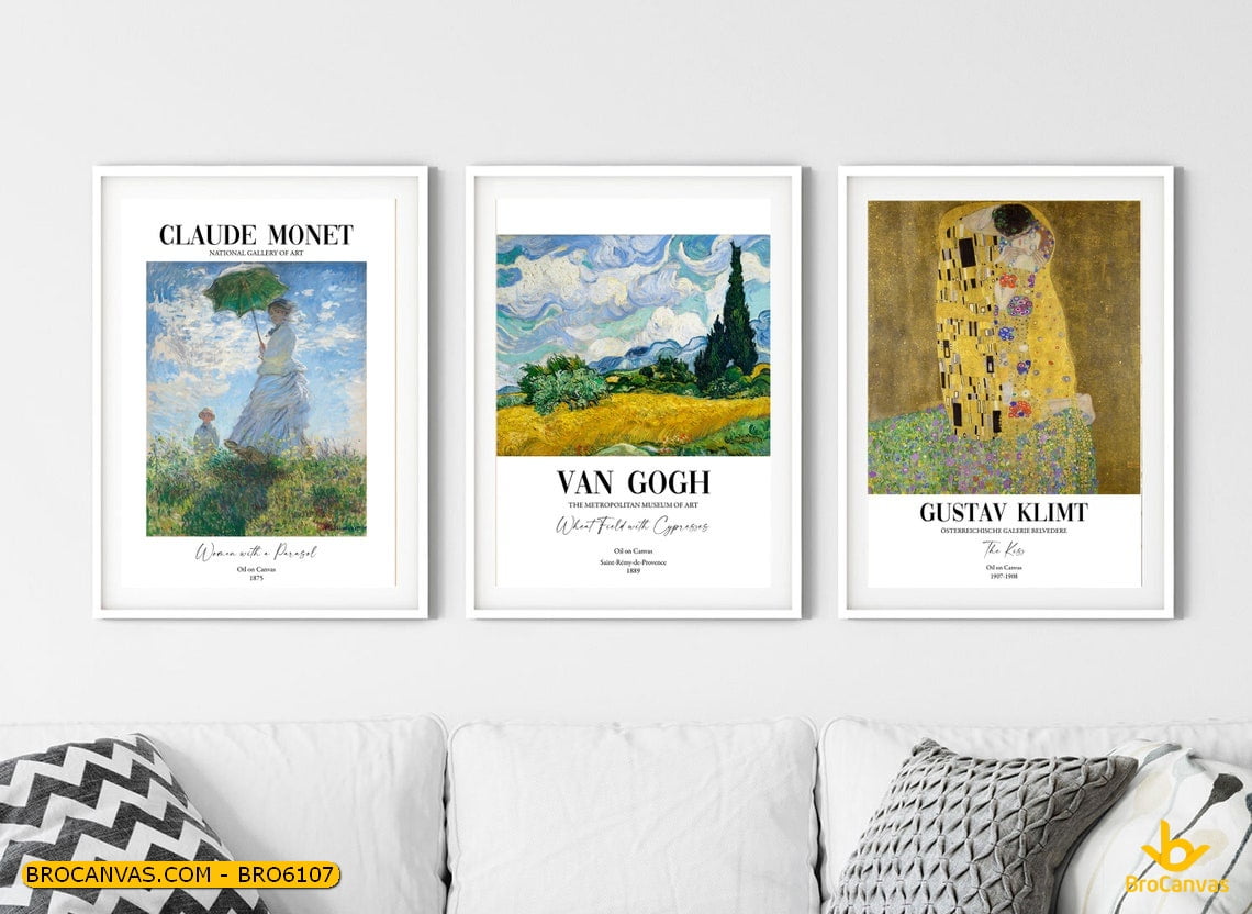 BRO6107 Bộ Tranh Treo Tường Boho Art 3 Tấm  Van Gogh, Klimt, Monet
