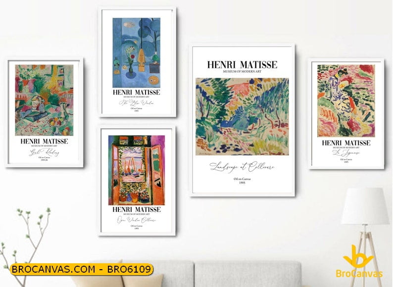 BRO6109 Bộ 5 Tranh Mùa hè Collioure Cửa sổ xanh Nghệ thuật treo tường của danh họa Henri Matisse