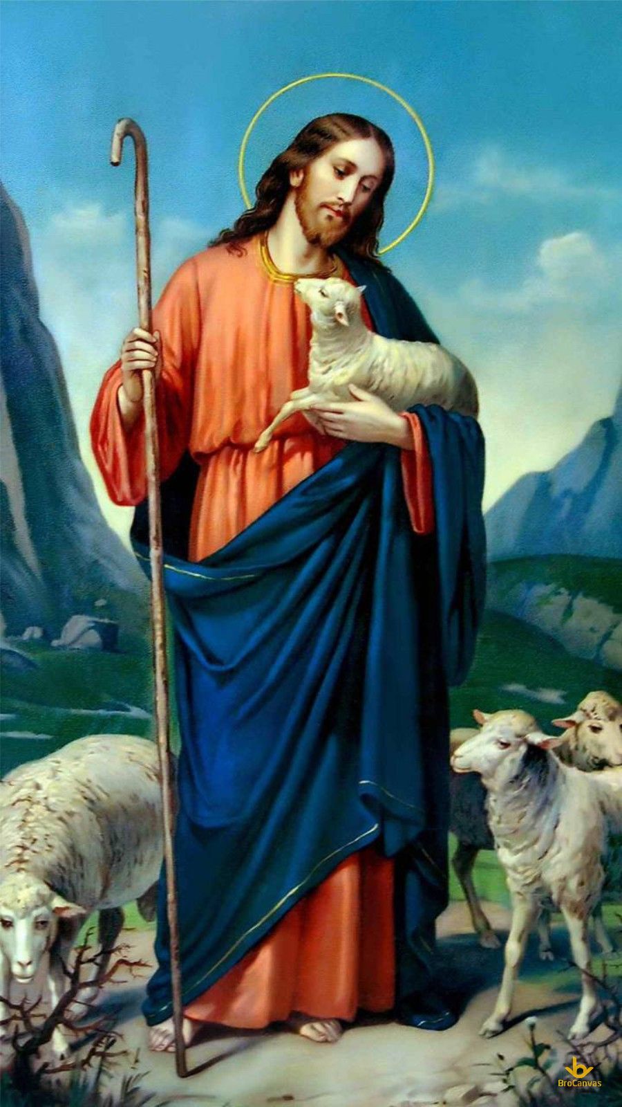 Chúa giêsu chăn cừu dưới chân núi