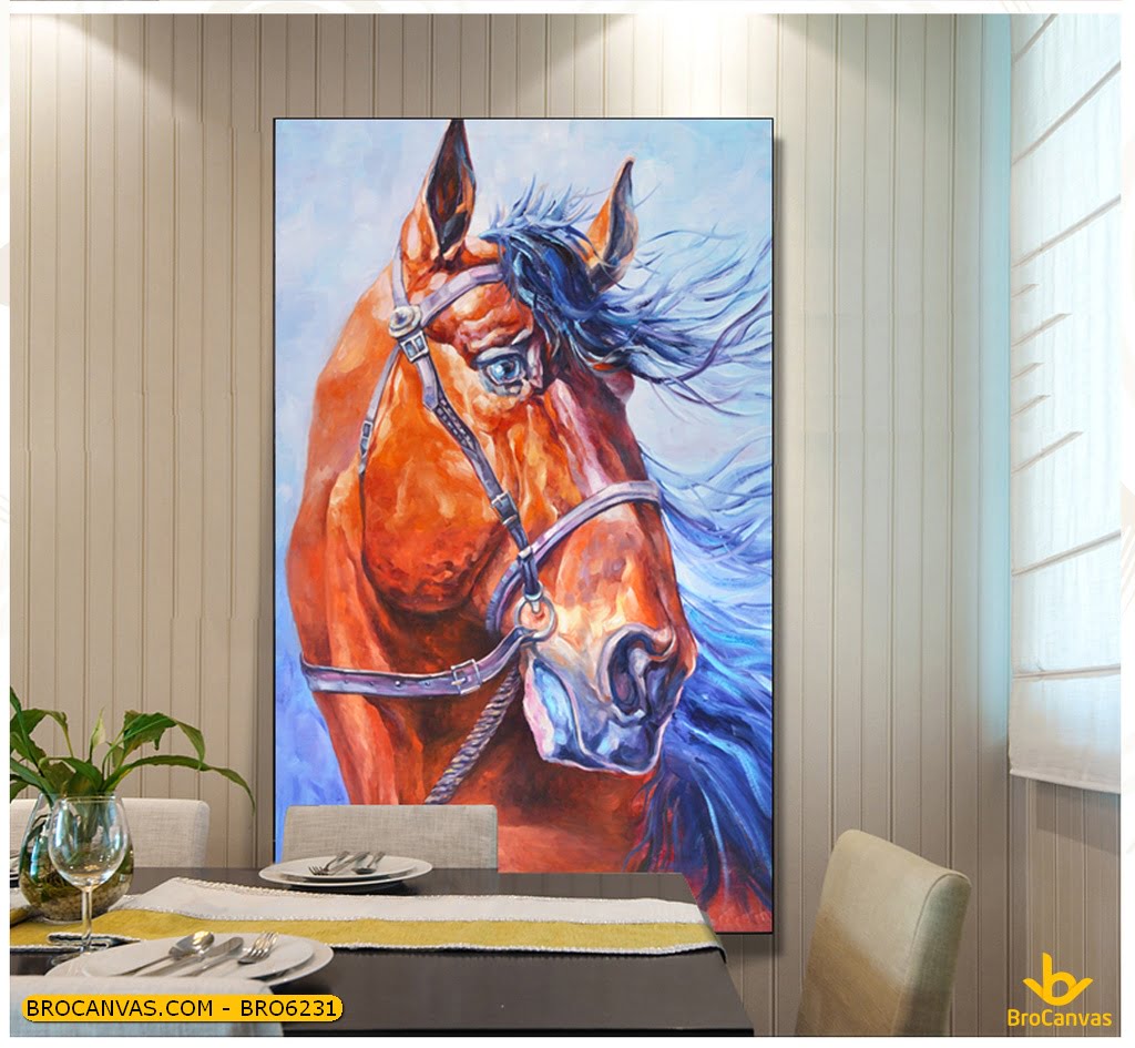 Bro6231 tranh đôi mắt ngựa huyền vũ kiên định sơn dầu in canvas