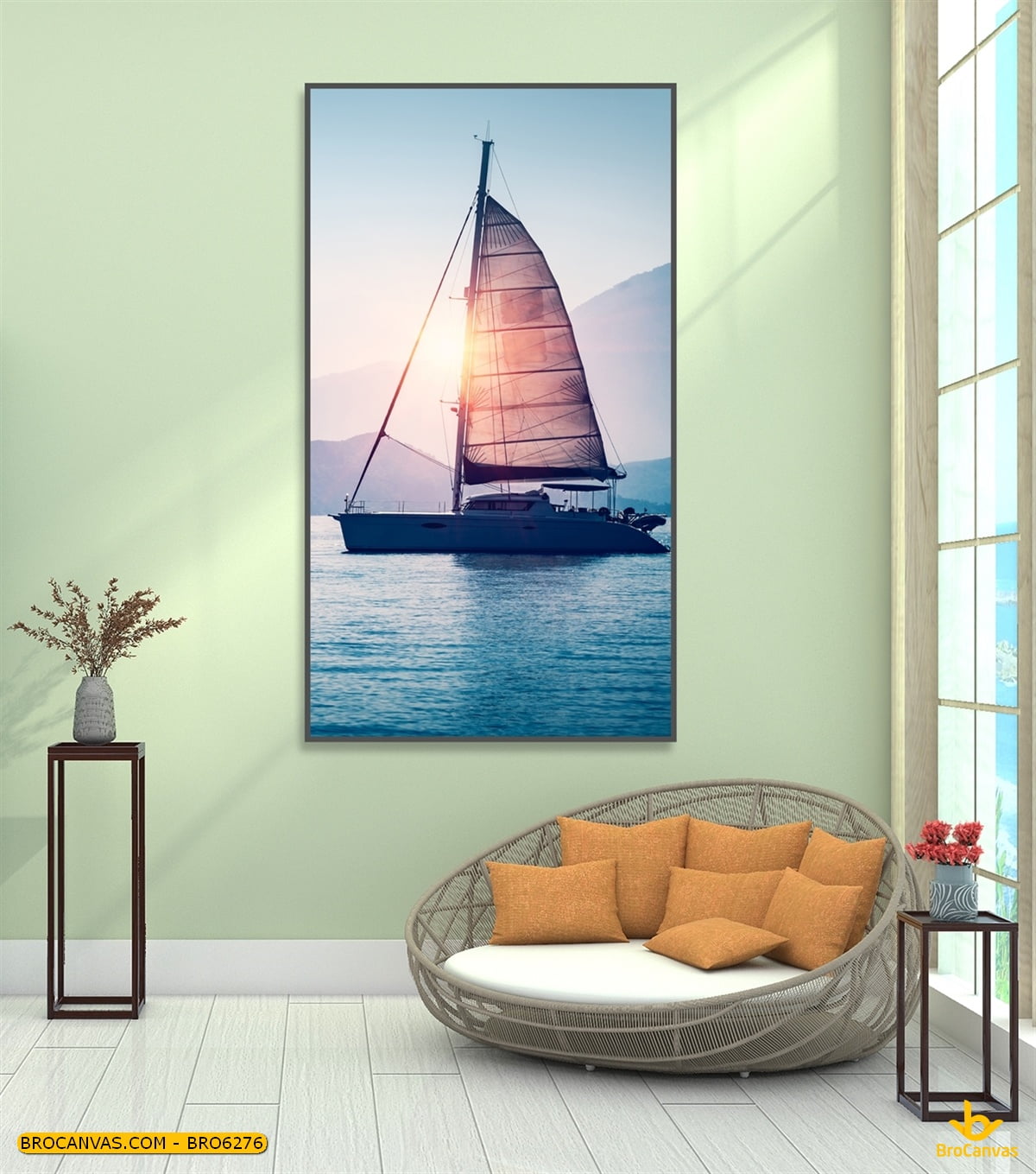Bro6276 tranh canvas thuyền buồm xuôi gió trên biển lặng