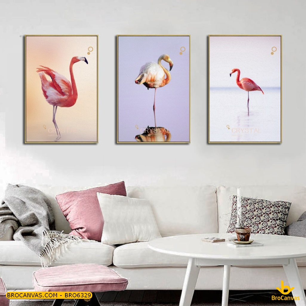 Bro6329 tranh 3 chú chim hồng hạc decor in canvas