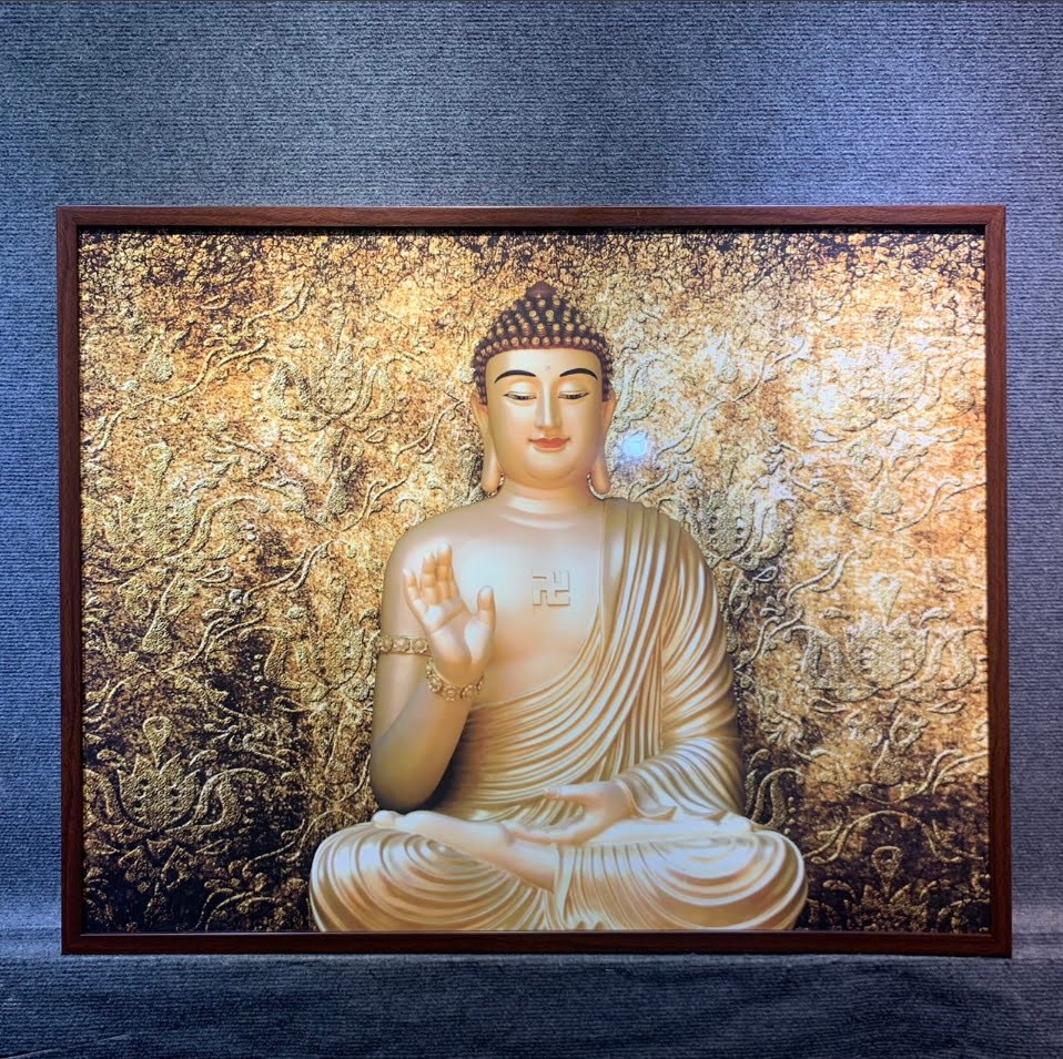 Tranh Tráng Gương Phật A Di Đà Màu Đồng Vàng Nhũ Cao Cấp