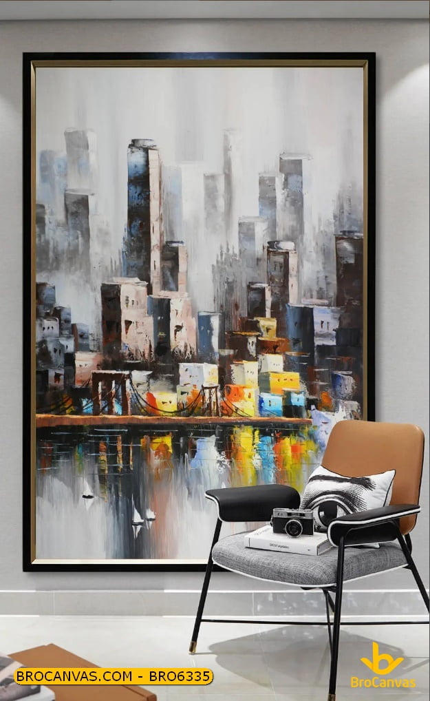 Bro6335 tranh sơn dầu thành phố hiện đại sắc nét in canvas