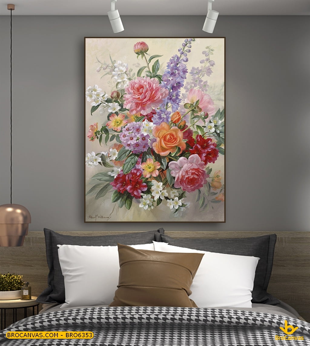 Bro6353 tranh trang trí bụi hoa hồng sơn dầu in canvas