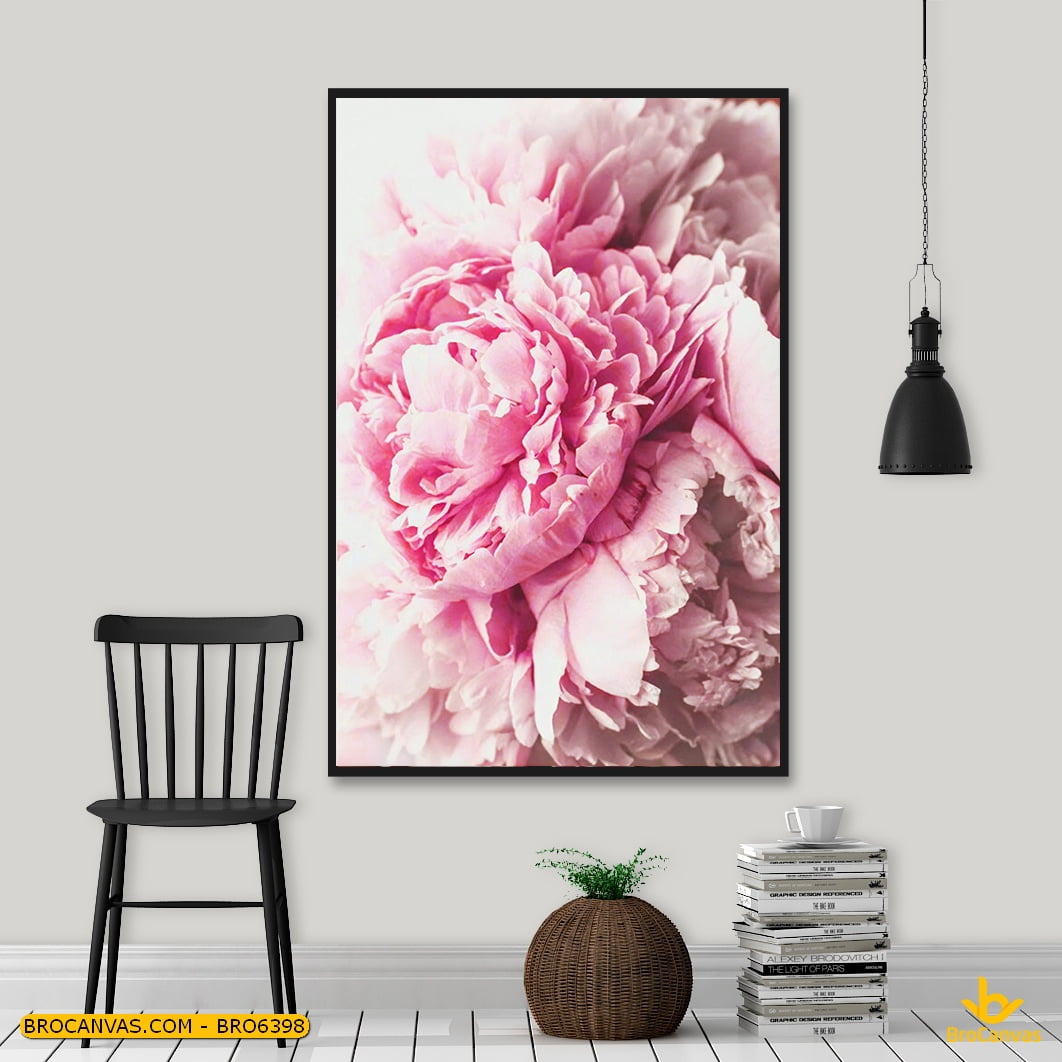 Bro6398 tranh bông hoa mẫu đơn hồng tươi