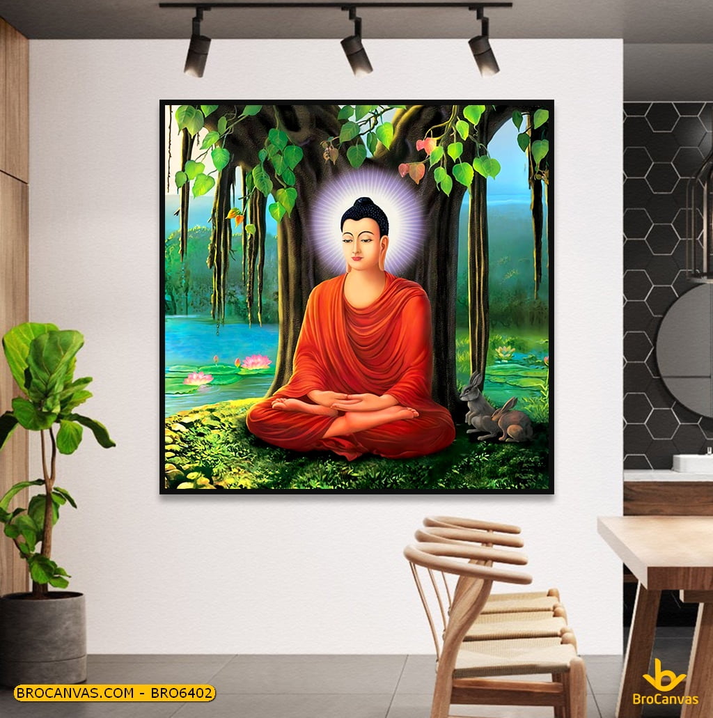 BRO6402 Tranh Canvas Phật Thích Ca Mâu Ni Thiền Dưới Gốc Đa