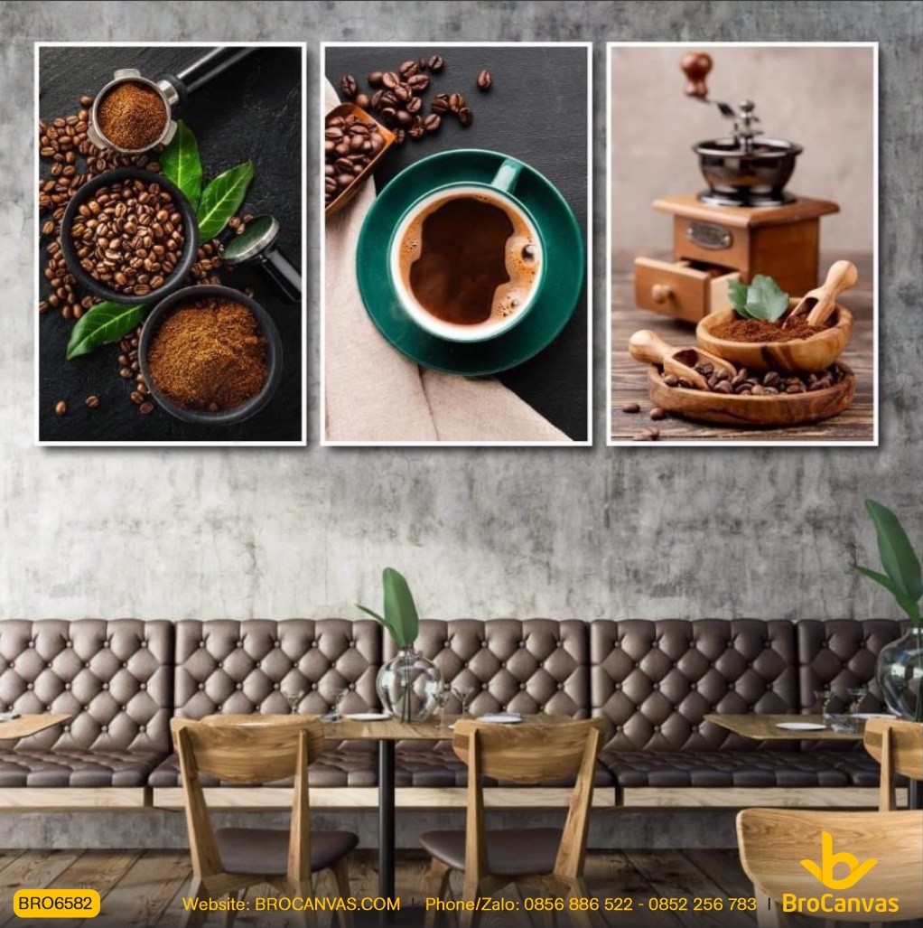 Bro6582 bộ tranh treo quán cà phê đẹp decor trang trí tường hạt cà phê