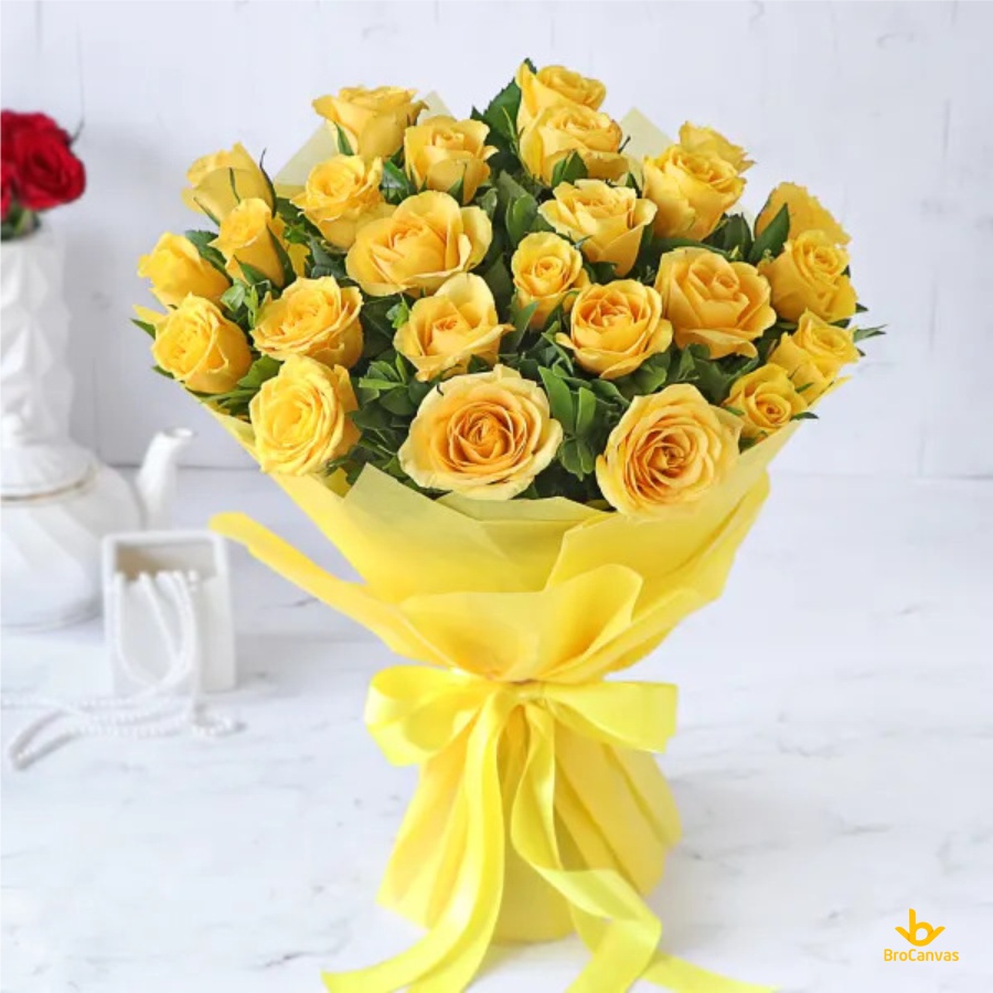 Bó hoa hồng vàng biểu tượng cho sự tươi sáng, hạnh phúc