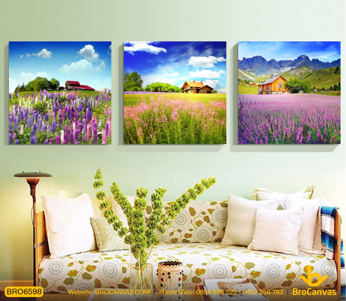 Tranh hoa lavender tím cánh đồng đẹp 3 tấm