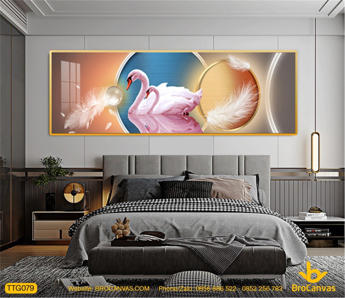 Spiegelmalerei für Schlafzimmer Double Swan Pink Feather TTG079
