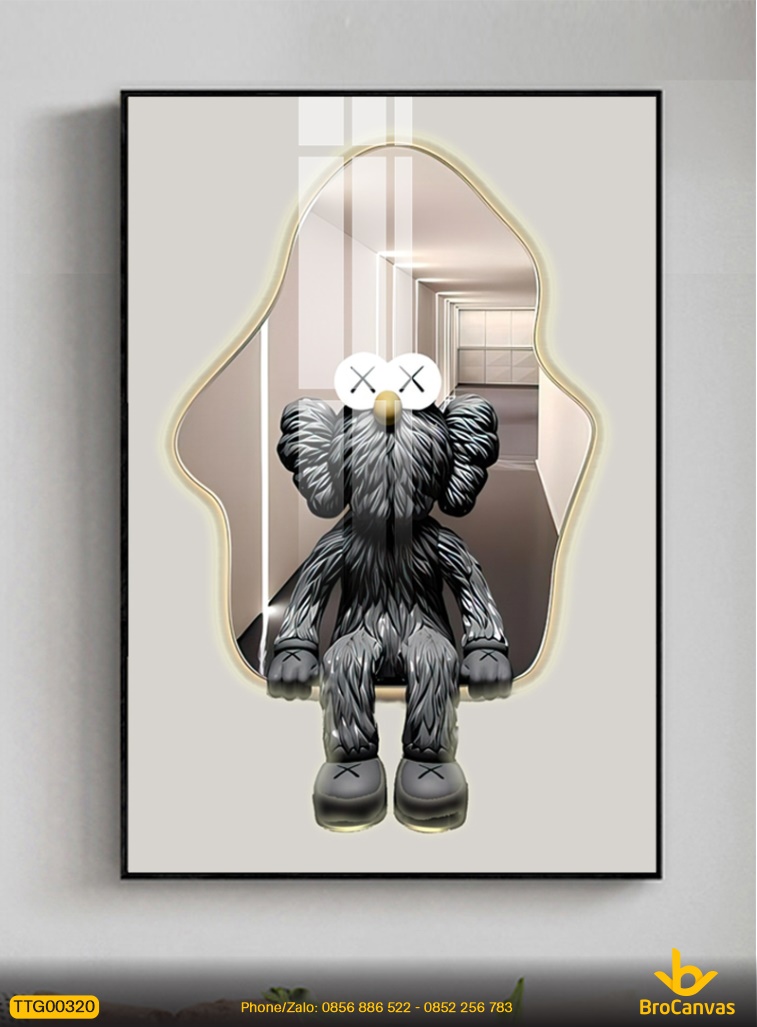 Tranh Gấu Kaws Bearbrick Đen 3D Đẹp Tráng GươngTTG00320
