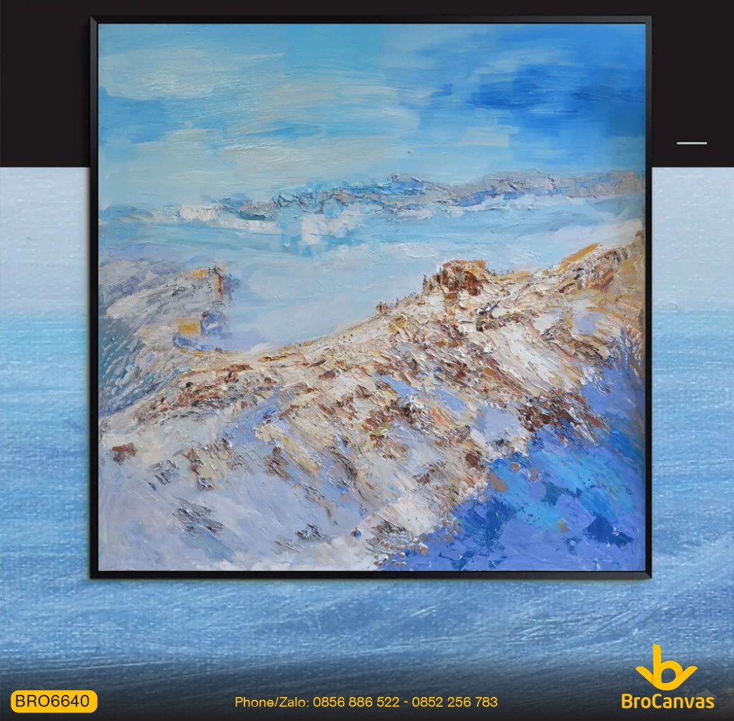 Tranh sơn dầu sông núi hòa nguyện in canvas bro6640