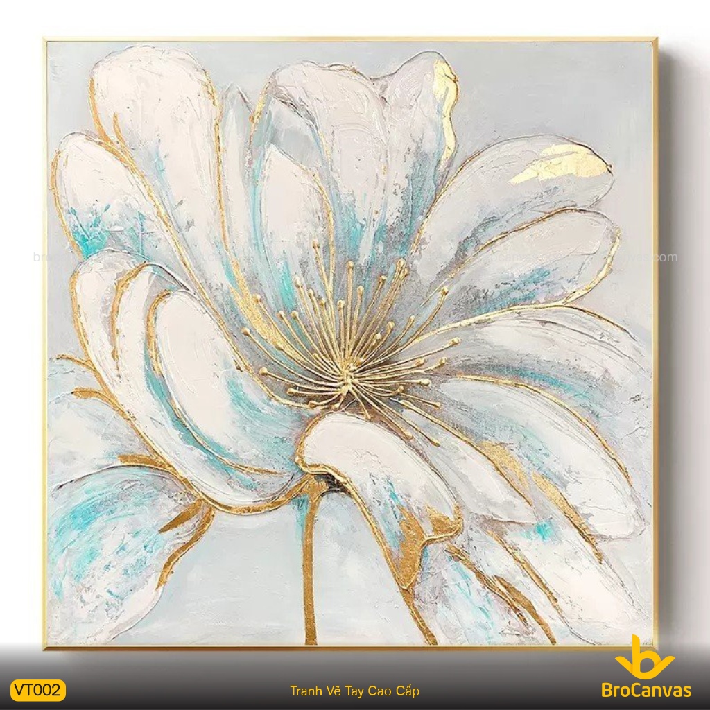 Tranh Hoa Gân Nhũ Vàng Vẽ Tay Đẹp – Tuyệt phẩm nghệ thuật 80x80cm TV002
