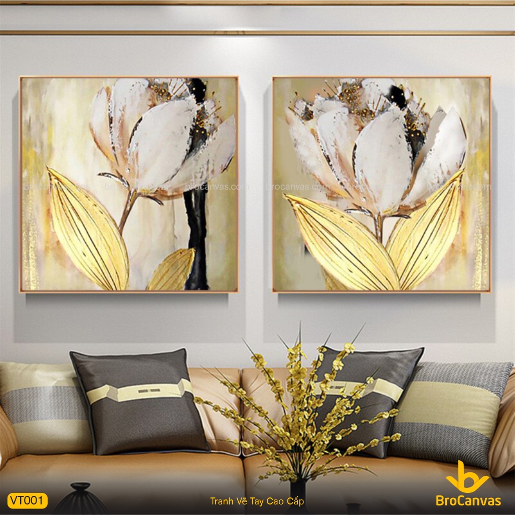 Tranh Hoa Lá Nhũ Vàng Vẽ Tay - Tuyệt Phẩm Nghệ Thuật Từ Họa Sĩ Nổi Tiếng -  2 Bức Tv001 - Brocanvas 2023