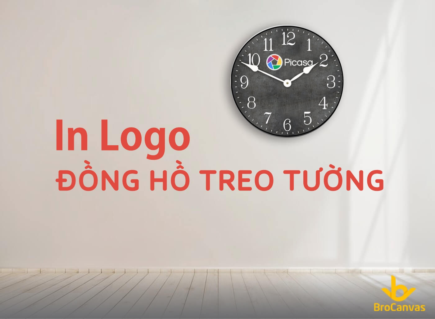 BroCanvas In Logo Lên Đồng Hồ Treo Tường