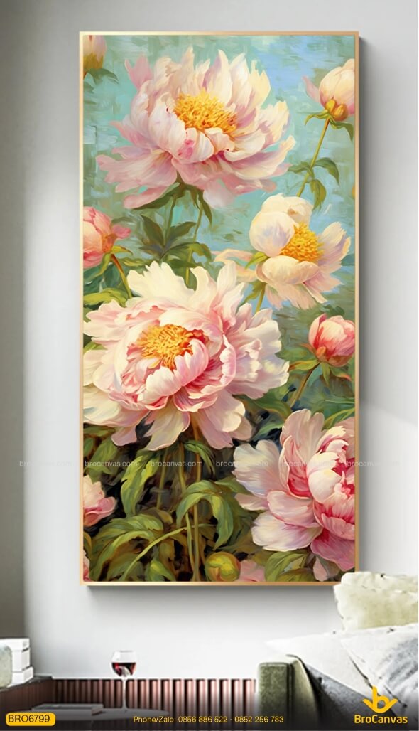 Tranh Canvas Hoa Mẫu Đơn Hồng Đẹp Nghệ Thuật Trang Trí Decor Phòng Ngủ BRO6799