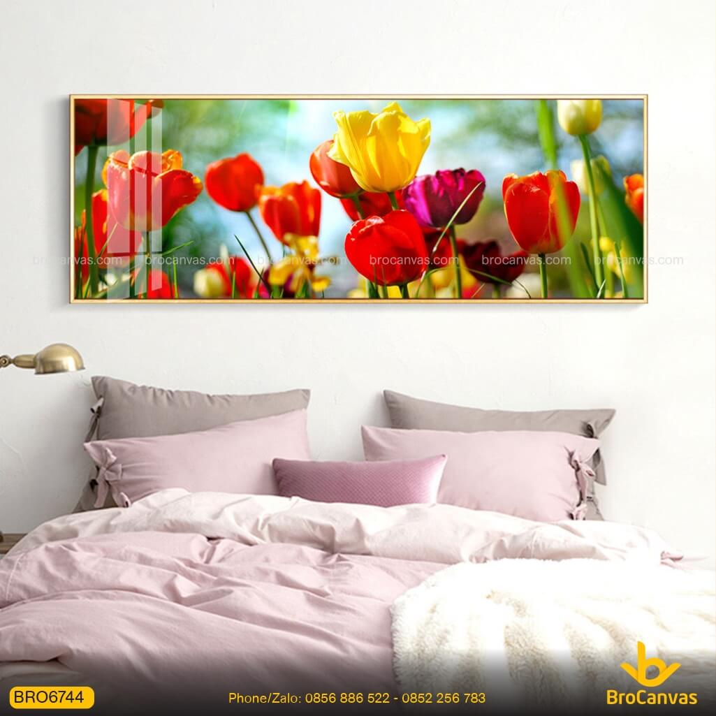 Tranh Canvas Hoa Tulip Đẹp Tưới Tắn Treo Phòng Ngủ Decor Trang Trí BRO6744