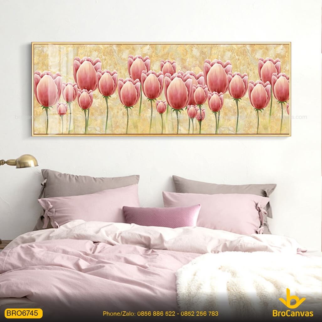 Tranh Hoa tulip phong cách sơn dầu nghệ thuật treo phòng ngủ đẹp BRO6745