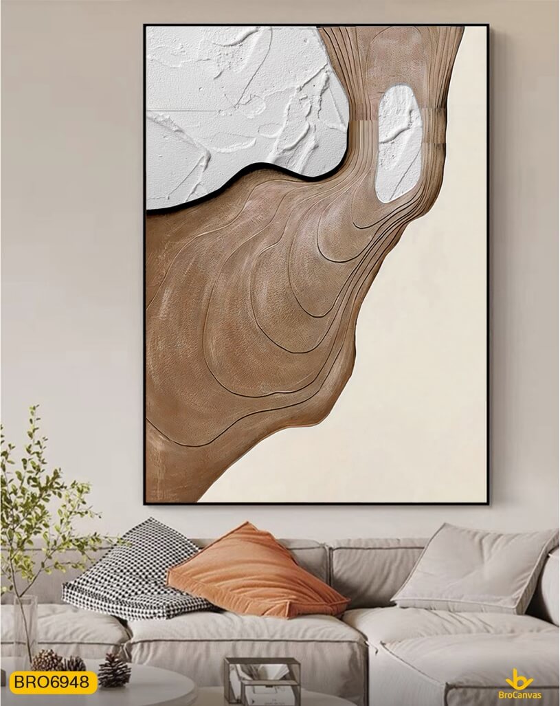 Tranh Canvas Trừu tượng hình Ngọn Núi Màu Nâu Decor Nghệ Thuật BRO6948