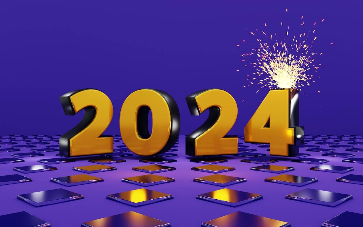 Hình ảnh năm 2024 3D nền tím đón năm mới