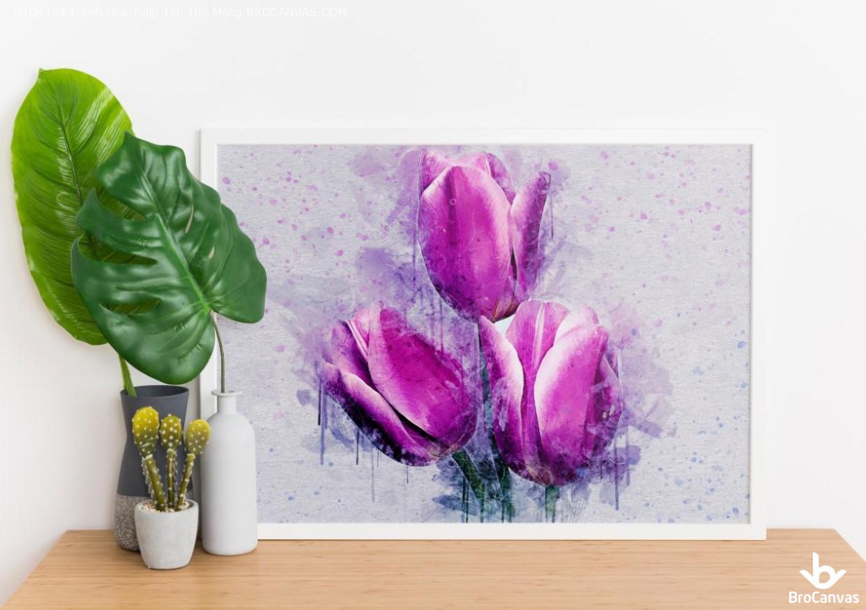 Bro4364 tranh hoa tulip tím thơ mộng