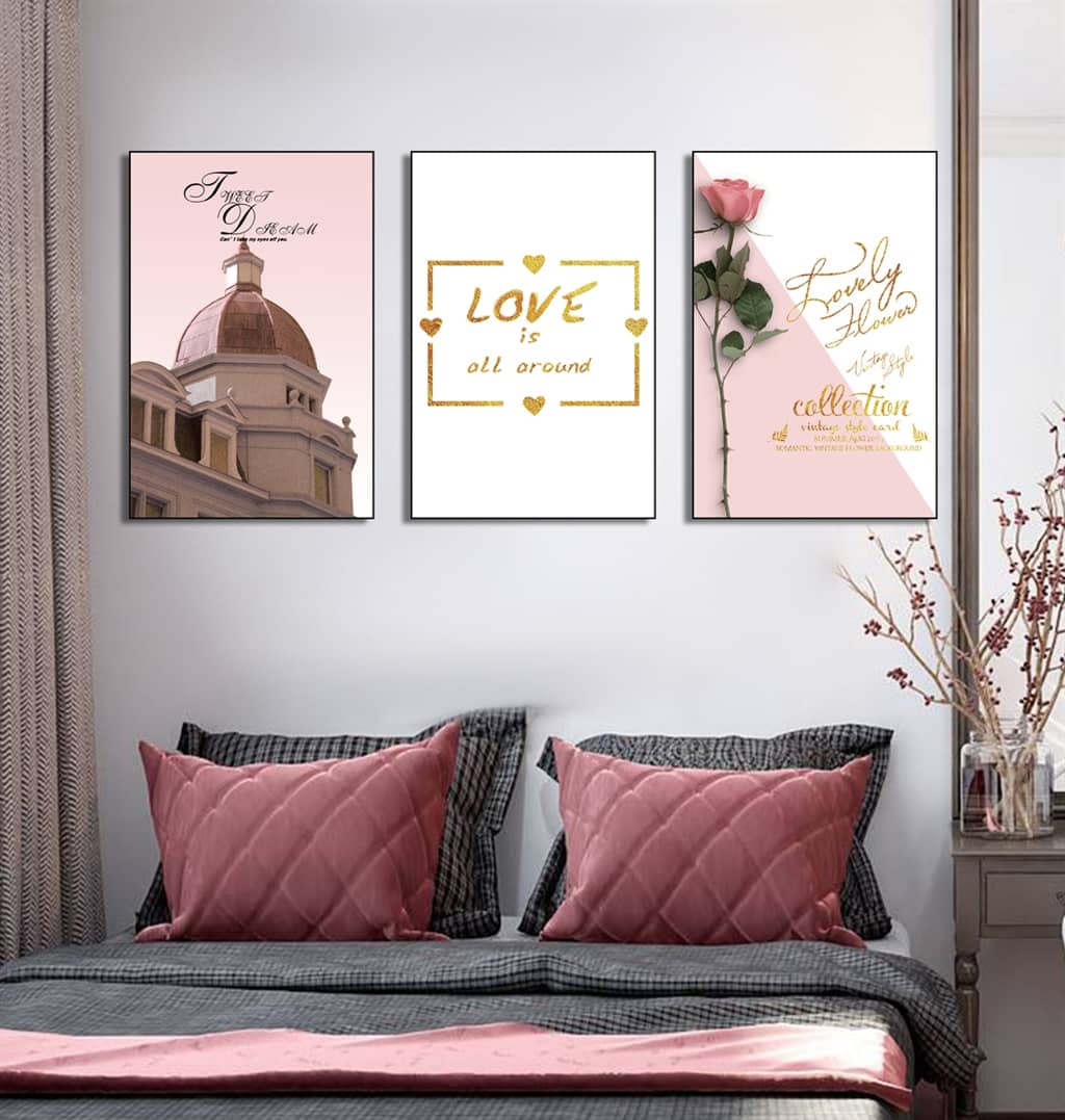 Bro5285 tranh treo phòng ngủ lãng mạn tình yêu màu hồng