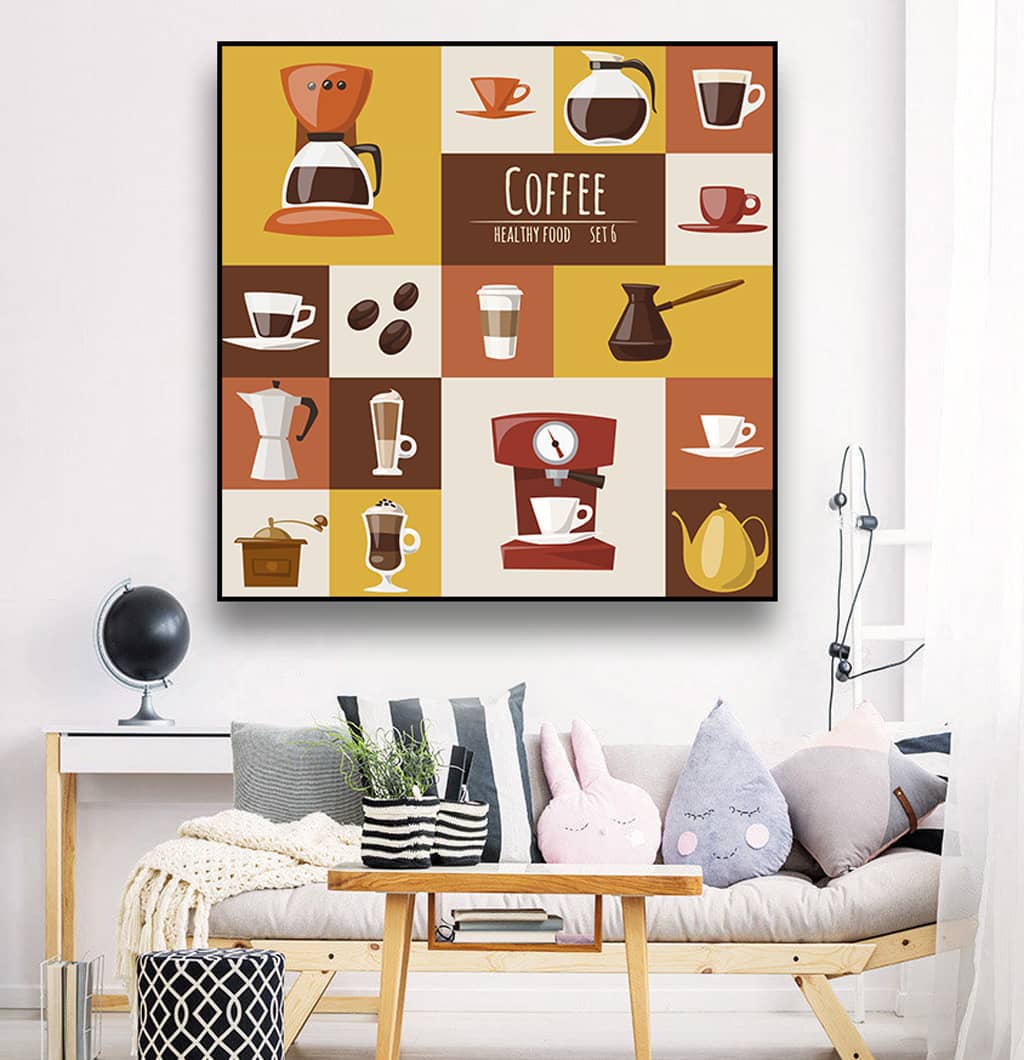 Bro5296 tranh canvas hình ảnh cafe máy pha cà phê và hạt cà phê