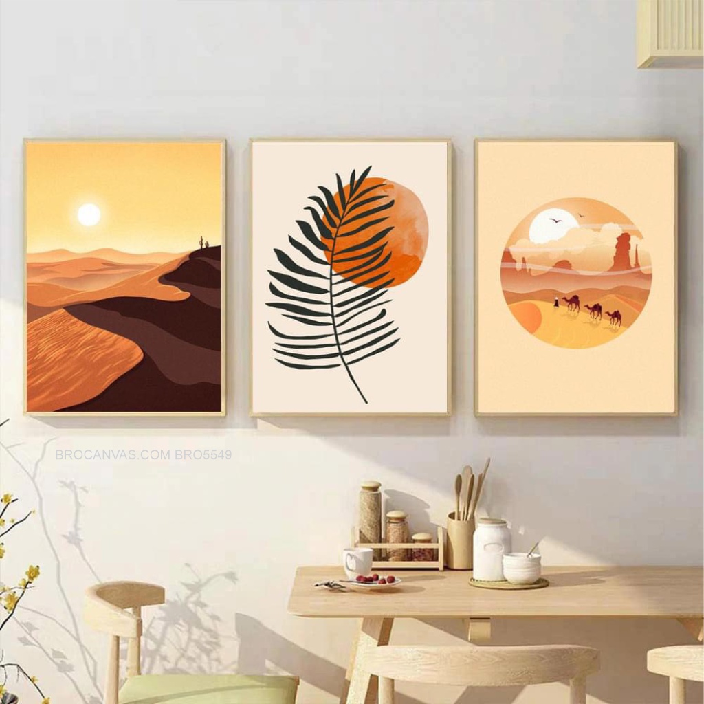 BRO5549 Bộ tranh minimalism phong cảnh mặt trời trên sa mạc