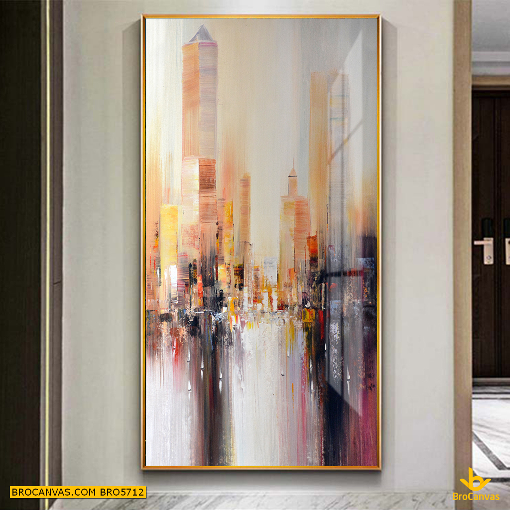 Bro5712 tranh treo tường vẽ sơn dầu thành phố trừu tượng in canvas
