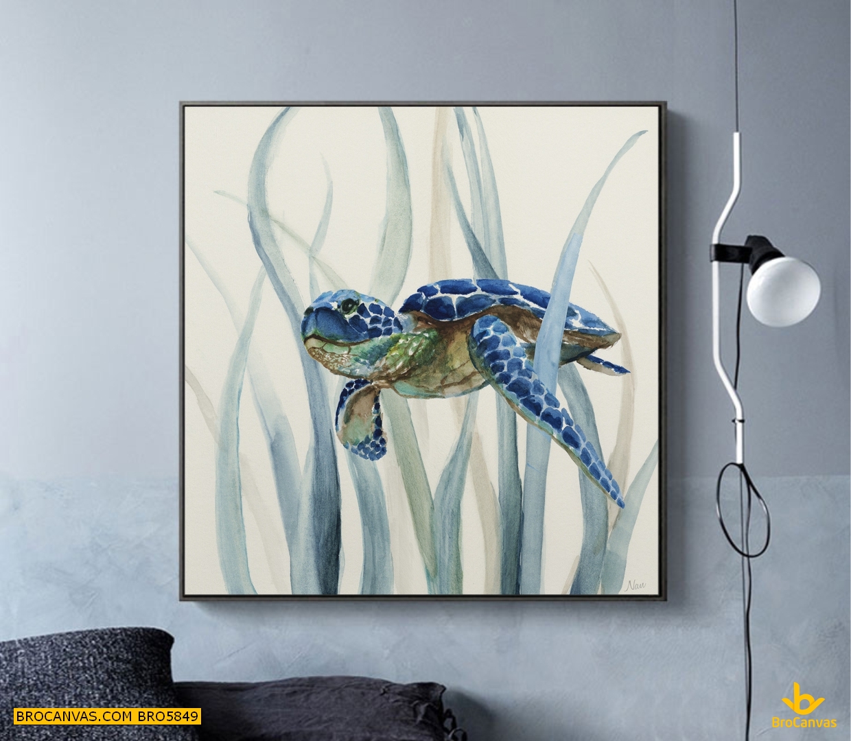 Bro5849 tranh in canvas chú rùa xanh bơi dưới đại dương