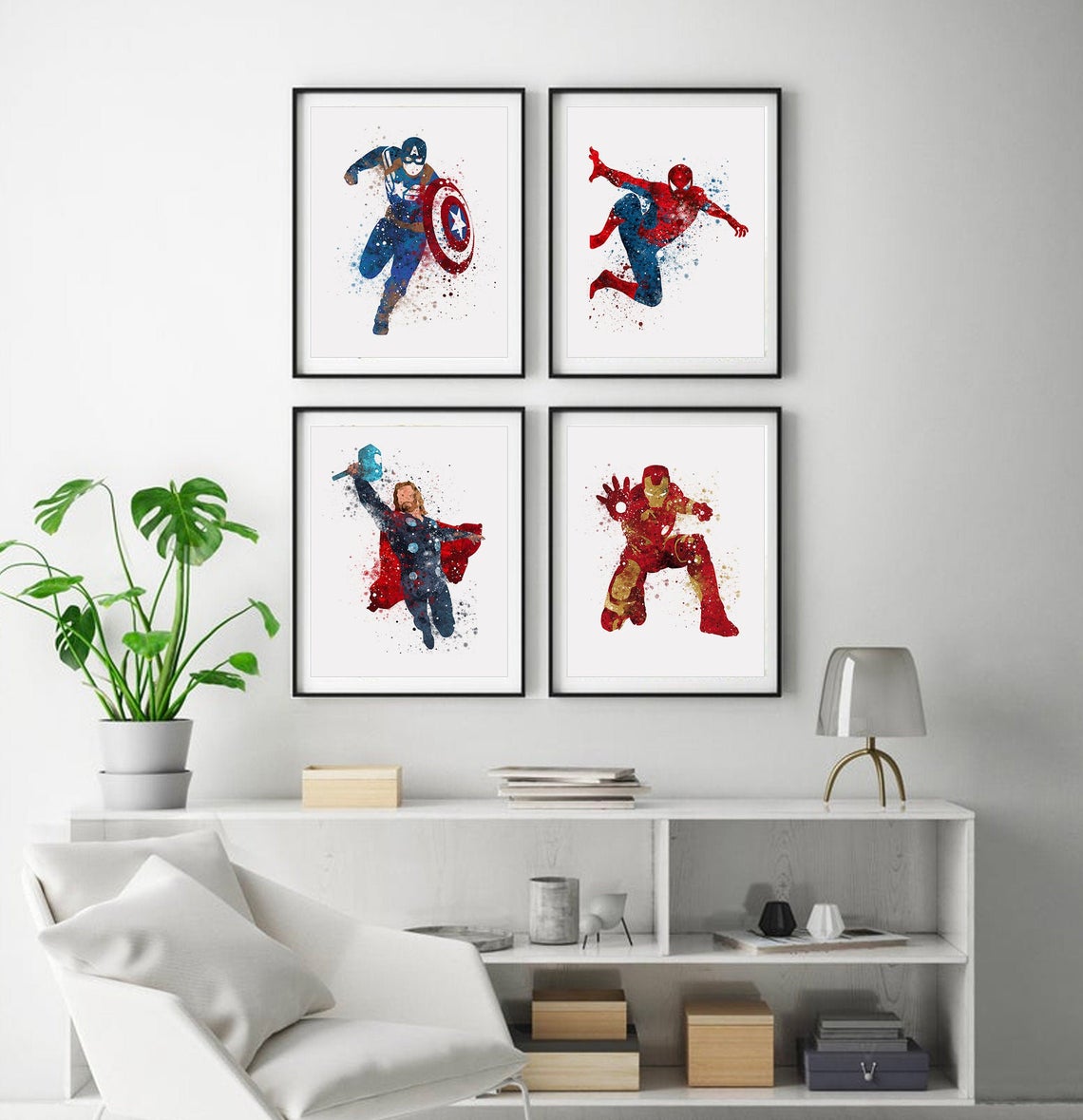 BROE5373 Tranh Anime Siêu Anh Hùng Avengers Marvel Captain America Spiderman Thor Iron Man