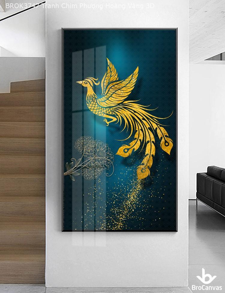 BROK3747 Tranh Chim Phượng Hoàng Vàng 3D