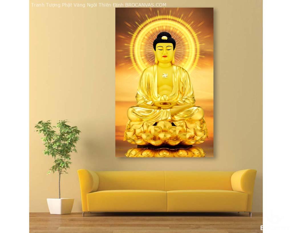 BROP2990 Tranh Tượng Phật Vàng Ngồi Thiền Định