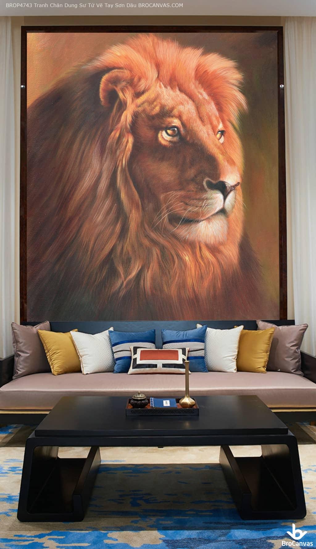 Brop4743 tranh chân dung sư tử vẽ tay sơn dầu