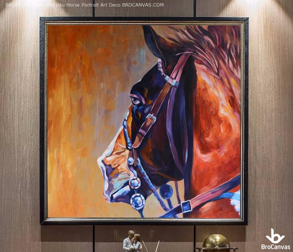BROP4760 Tranh sơn dầu Horse Portrait Art Deco