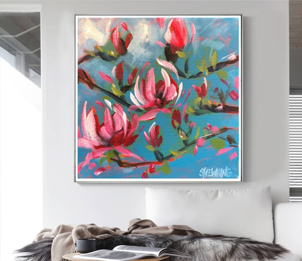 Brop5135 tranh hoa đào in canvas kiểu sơn dầu đẹp