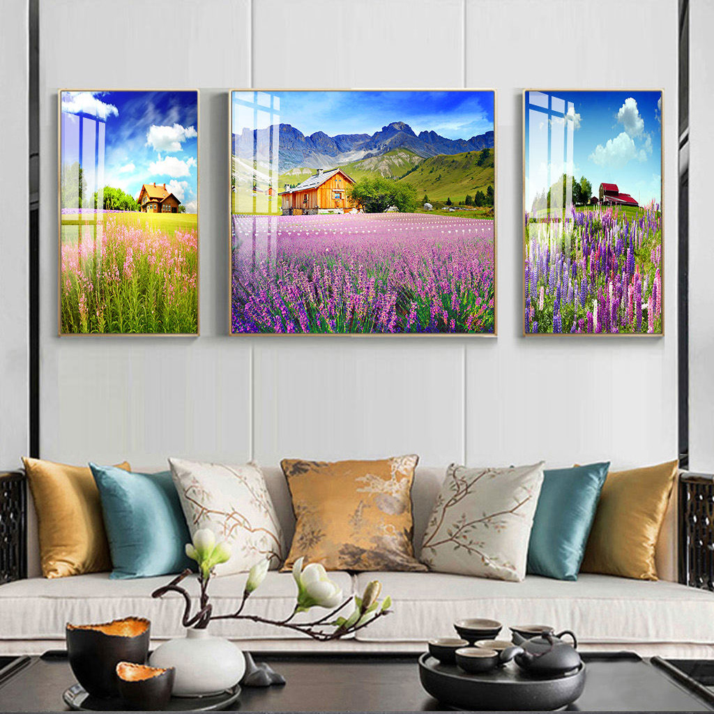 BROP6021 Tranh Phong Cảnh thung lũng hoa lavender dưới chân núi