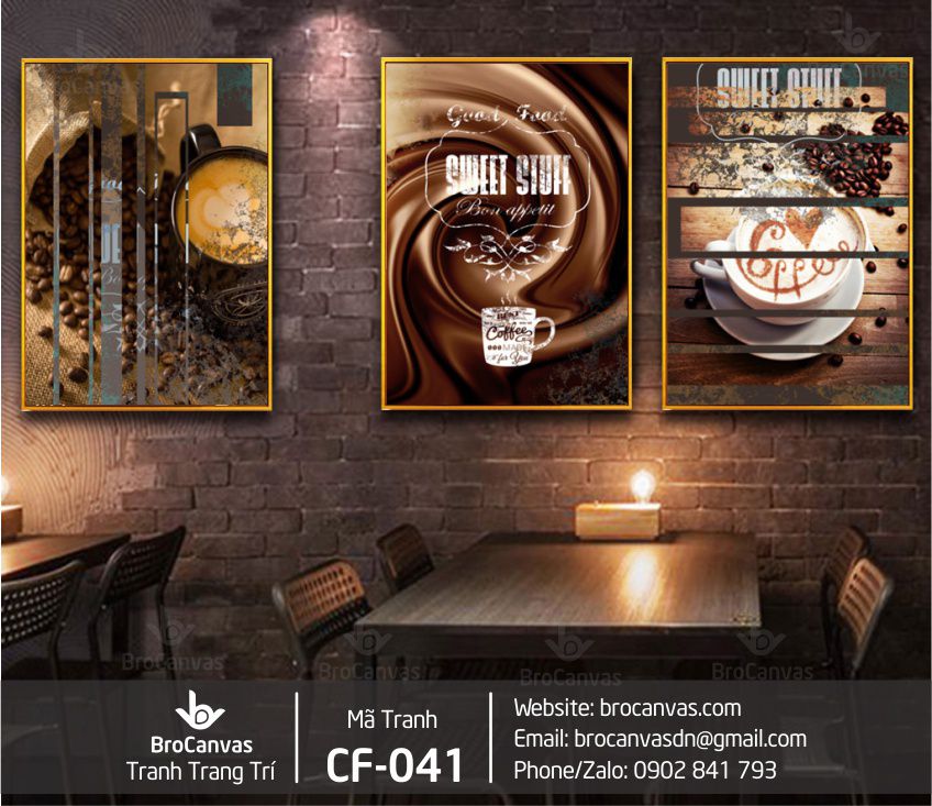 Tranh Trang Trí Cafe: "3 Bức Coffe Decor Quán Cà Phê Đẹp" CF-041.