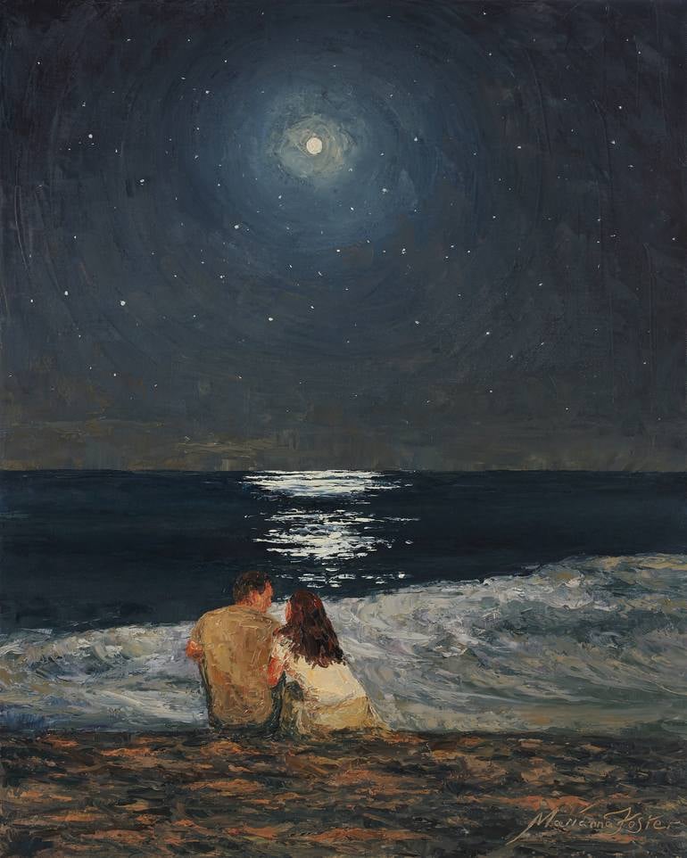 Moonlight over the ocean painting - marianna foster (2016)