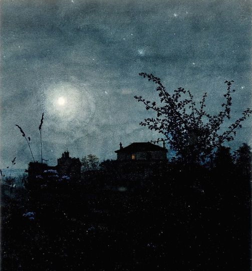 Moonlight scene, houses in background by léon bonvin, 1864