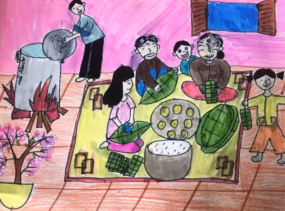 Vẽ tranh ngày tết  Vẽ tranh ngày tết và mùa xuân  Vẽ tranh gia đình quây  quần gói bánh chưng  YouTube