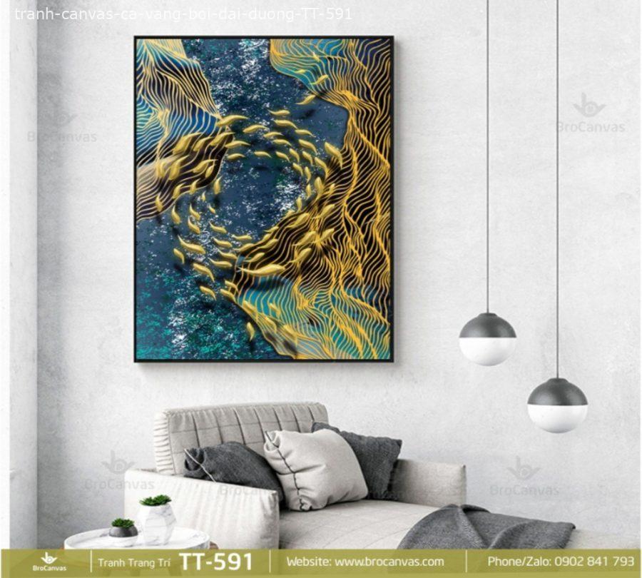 Tranh Canvas Phong Thủy: "Cá Vàng Bơi Vượt Đại Dương" TT-591