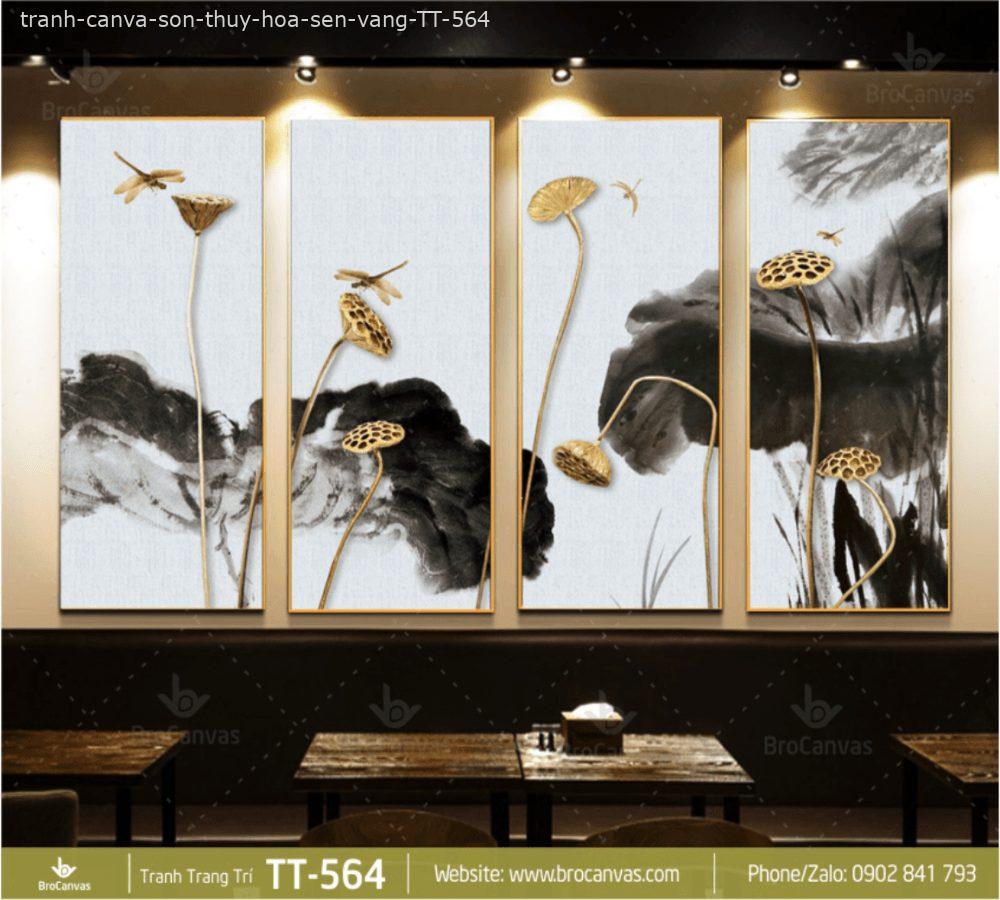 Tranh canvas phong thủy: "sơn thủy hoa sen vàng" tt-564