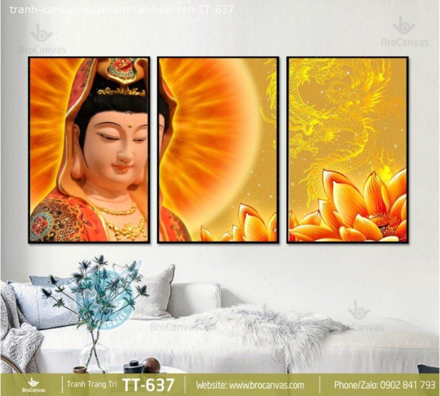 Tranh Canvas Phật Giáo: “Quan Âm Tại Hoa Sen” TT-637