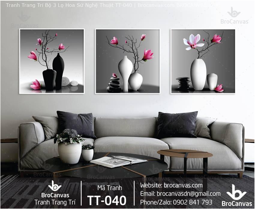 Tranh trang trí bộ 3 lọ hoa sứ nghệ thuật tt-040 | brocanvas. Com